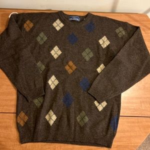 John Ashford brown argyle pullover 100% new pure wool sweater size large men’s